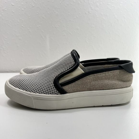 Vince Women's Bram Slip On Shoe Size 5.5 White Mesh Black Leather Sneaker Loafer - Picture 1 of 11